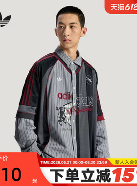 adidas阿迪达斯三叶草上衣2026夏男休闲运动提花长袖衬衫 KY2152