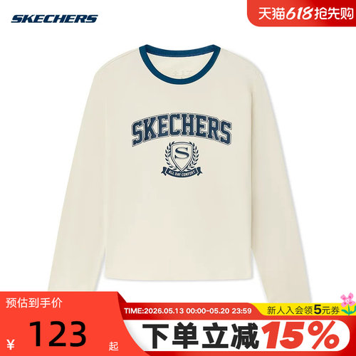 Skechers斯凯奇女子针织运动休闲长袖简约舒适T恤衫L325W005/029Y