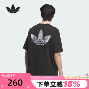 adidas阿迪达斯三叶草短袖 JN1669 T恤透气春夏棉质黑色印花半截袖