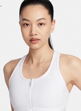 Nike耐克女子背心SWOOSH中强度支撑速干衬垫前拉链运动内衣FN2732