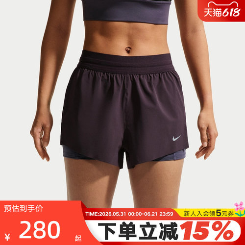NIKE耐克女子中腰二合一跑步短裤夏DRI-FIT速干运动裤IR7594-651