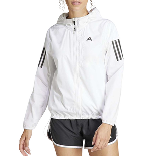 阿迪达斯Adidas女子白色跑步梭织速干薄款连帽运动夹克IK7445
