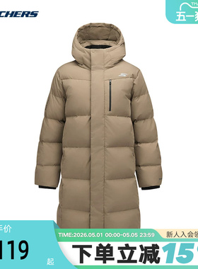 Skechers斯凯奇男羽绒服冬季保暖舒适长款连帽外套P425M035/00YF