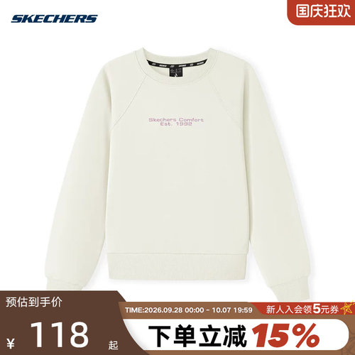 Skechers斯凯奇新款女子圆领休闲针织套头运动卫衣L325W048