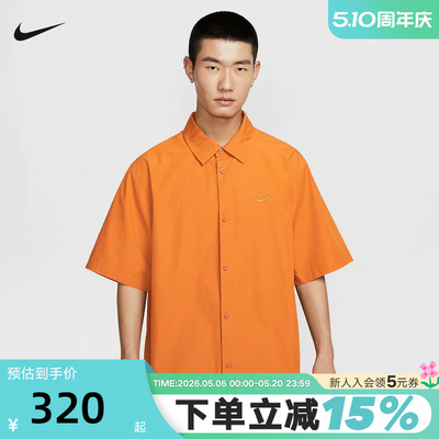 NIKE耐克夏新款男子宽松棉质透气时尚半袖纽扣短袖衬衫HJ2030-815