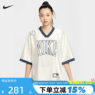 Nike耐克短袖女夏季宽松球衣印花网眼透气速干运动T恤HJ0281-133