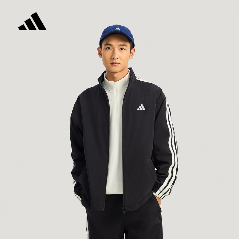adidas阿迪达斯三条纹摇粒绒衬里保暖外套春男梭织教练夹克KR2517