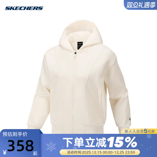 SKECHERS斯凯奇拉链连帽夹克2025冬女宽松梭织外套 P425W010/01B4