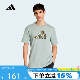 adidas阿迪达斯熊猫印花宽松半截袖运动衫2026夏男短袖T恤 KB4848