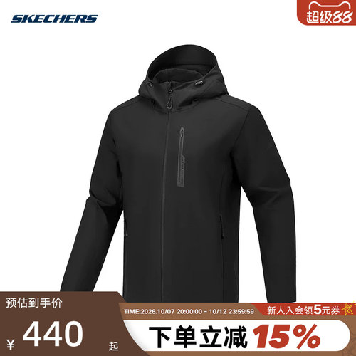 SKECHERS斯凯奇26春男户外运动防风连帽梭织外套 P126M047/0018
