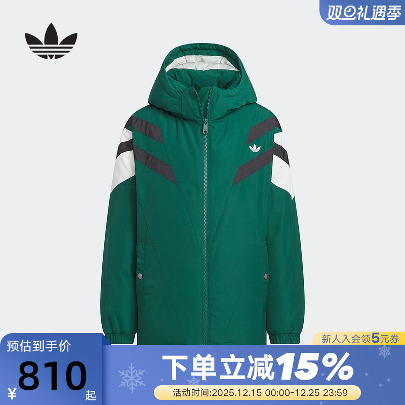 阿迪达斯冬季新款男大童三叶草工装户外中长款保暖羽绒服KD4062