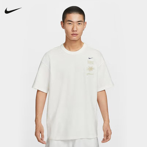 Nike耐克男短袖夏季休闲印花宽松透气圆领白色运动T恤IH8659-133