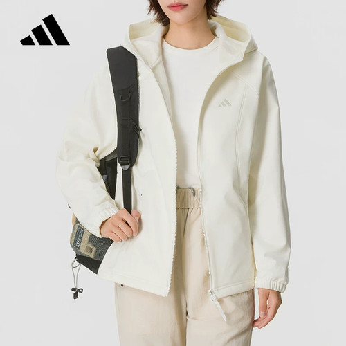 adidas阿迪达斯抽绳收腰连帽外套拒水宽松冬女白色梭织夹克KZ1597