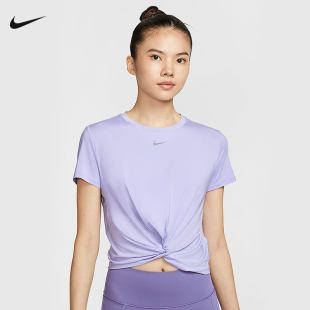 Nike耐克短袖女夏季新款扭结设计跑步透气圆领运动T恤HJ1055-533