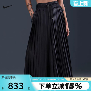 Nike耐克女裤春秋新款黑色中腰褶裥运动裤宽松阔腿长裤HJ0521-010