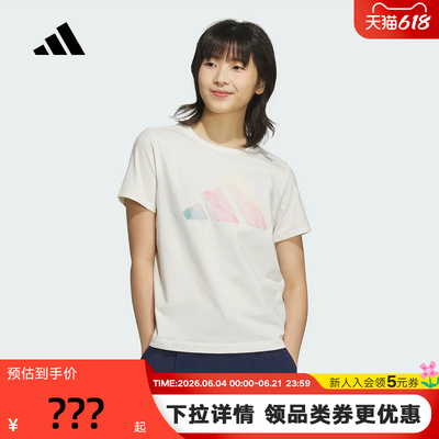 adidas阿迪达斯渐变色徽标半截袖透气夏女白色圆领短袖T恤 JL6284