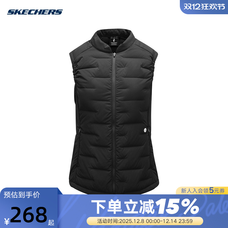 斯凯奇羽绒马甲冬季女士修身立领轻便保暖梭织背心 P424W065/0018