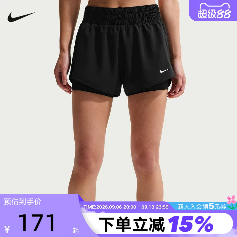 NIKE耐克DRI-FIT女子速干透气中腰二合一跑步短裤夏季 DX6013-013