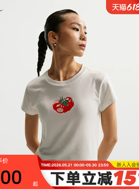 NIKE耐克女子夏季新款修身短款T恤白印花正肩运动短袖 IO3532-133