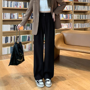 黑色高级西装裤女2025新款秋季小个子休闲宽松慵懒松弛直筒阔腿