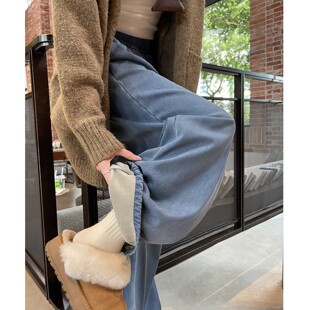 加绒牛仔裤女2025新款秋冬季直筒宽松美式复古小个子加厚阔腿裤子