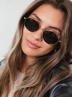 复古松弛老钱风金属椭圆形墨镜2025新款防晒防紫外线港风太阳眼镜