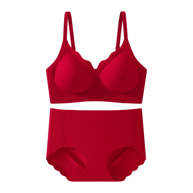 本命年大红色内衣套装女小胸聚拢防下垂新娘结婚礼盒新年好运文胸