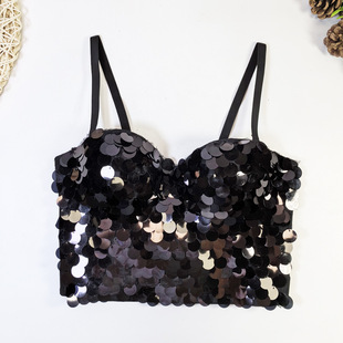 束身鱼骨文胸外穿亮片钉珠吊带幻彩鱼鳞片裹胸辣妹跳舞蹦迪胸罩