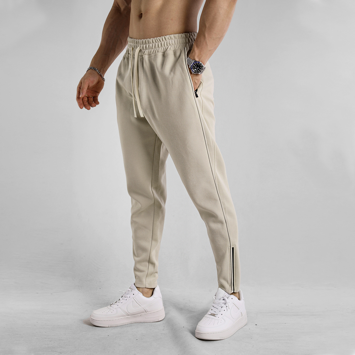 美式百搭拉链束脚运动长裤