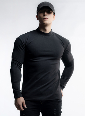 280克秋冬双面德绒圆领/半高领运动长袖男弹力跑步训练健身打底衫