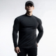 男弹力跑步训练健身打底衫 280克秋冬双面德绒圆领 半高领运动长袖