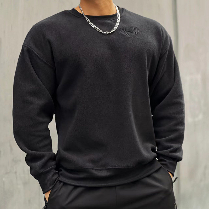 가을 겨울 남성용 머슬 트렌디 브랜드 스포츠 긴팔 스웨트 셔츠 폴라 플리스 라운드 넥 루즈 대형 피트니스 트레이닝 풀오버