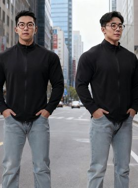 秋冬新款双面德绒运动外套男士立领拉链长袖休闲跑步训练健身衣服