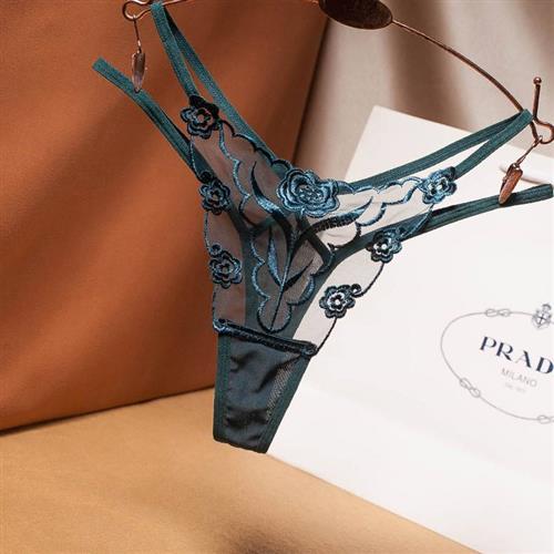 法式透明绣花丁字裤女Women's Transparent G-String Sexy Pa