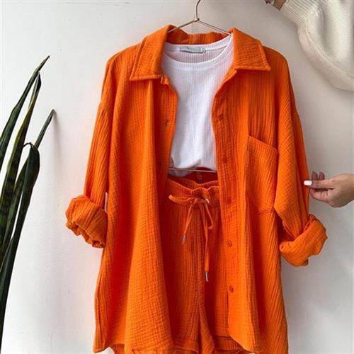 2023 Summer Womens Two Piece Casual Long Sleeve Short S