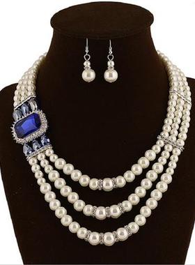 民族风多层仿珍珠女项链 necklace set earrings women  pearl