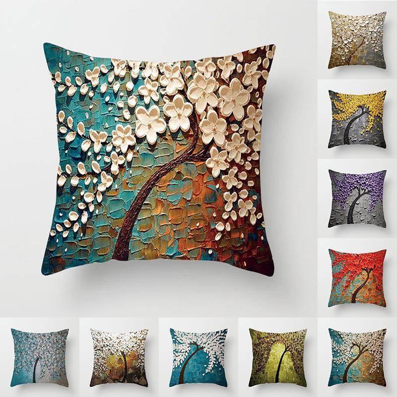 Oil Painting 45*45cm Cushion Cover Polyester Sofa Throw