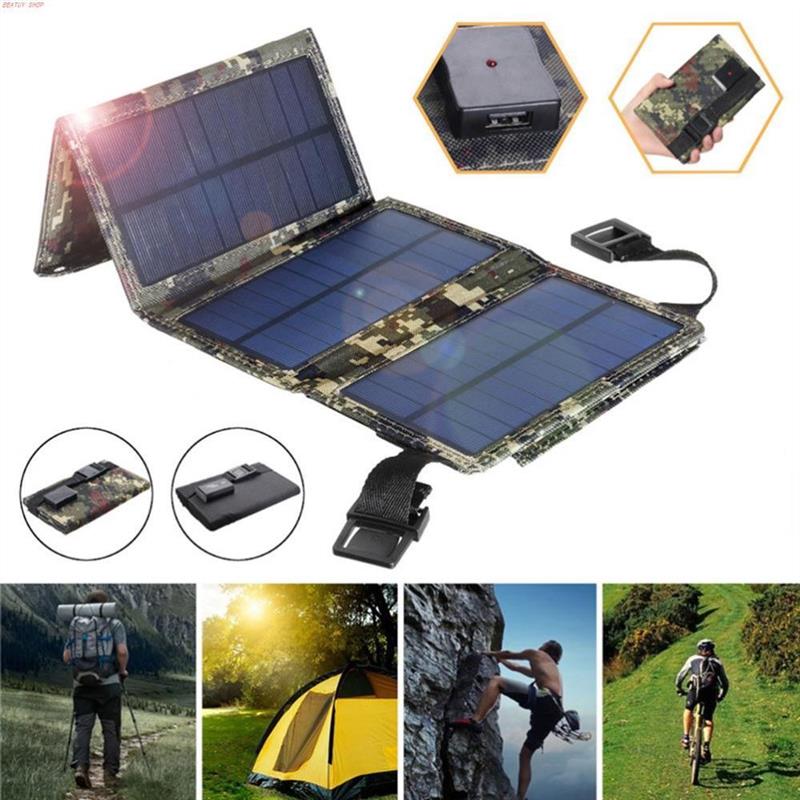 Portable Folding USB 5V Solar panel power bank Charger-封面