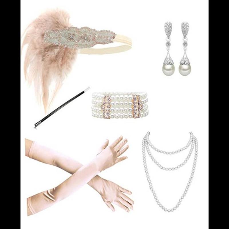 1920s Great Gatsby Accessories Set Flapper Headband Costume