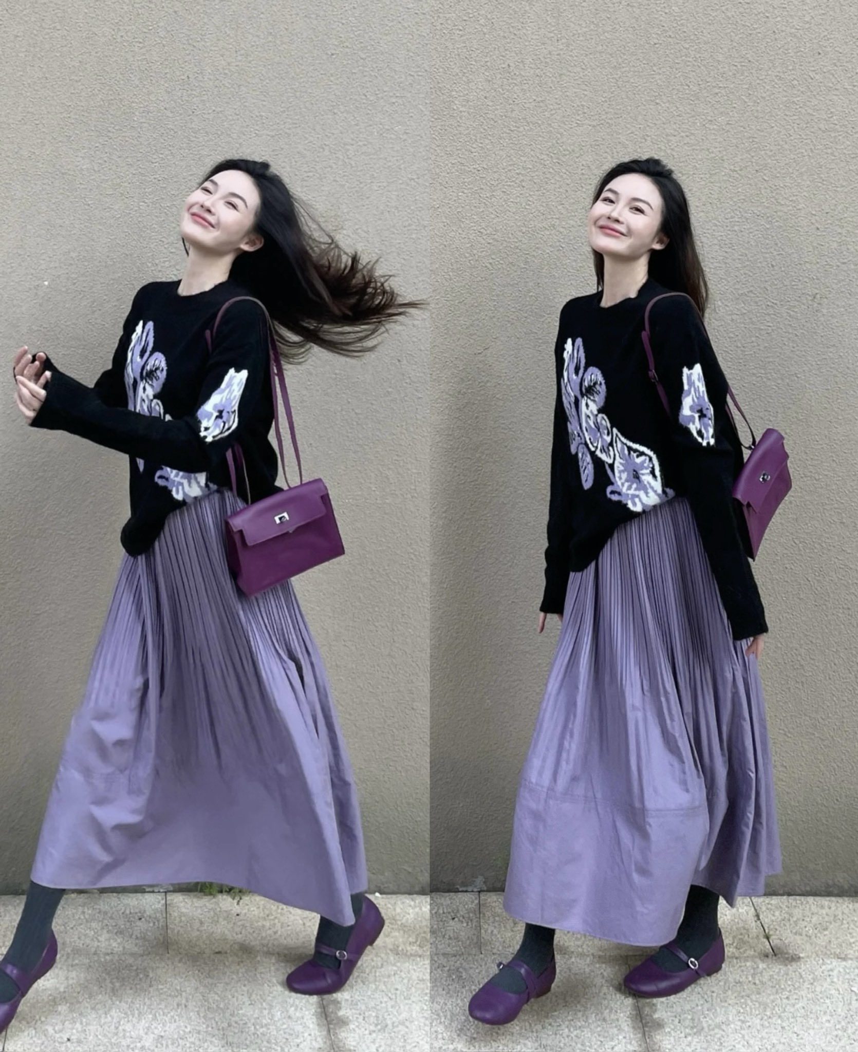 韩系温柔紫色系慵懒风毛衣女秋冬新款宽松显瘦针织衫百褶半裙,女装/女士精品,大码套装,淘宝优惠券,粉丝福利购,淘宝优惠卷