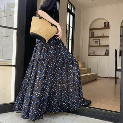 实拍 2026春夏漫野高腰碎花印花半裙休闲百搭A字显瘦中长半身裙