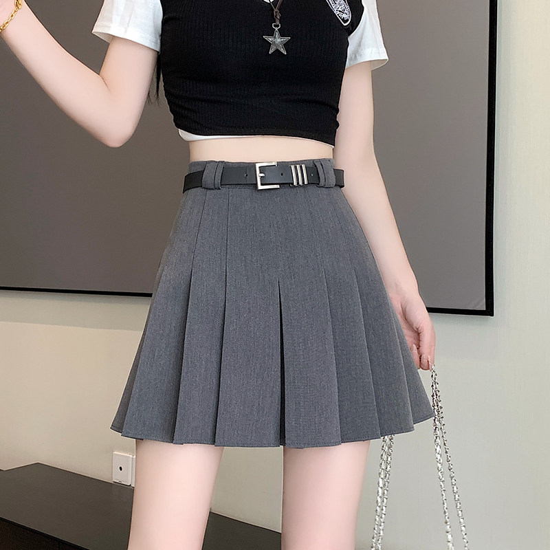 实拍 灰色西装百褶裙女短裙2026新款韩版小个子高腰包臀a字半身裙