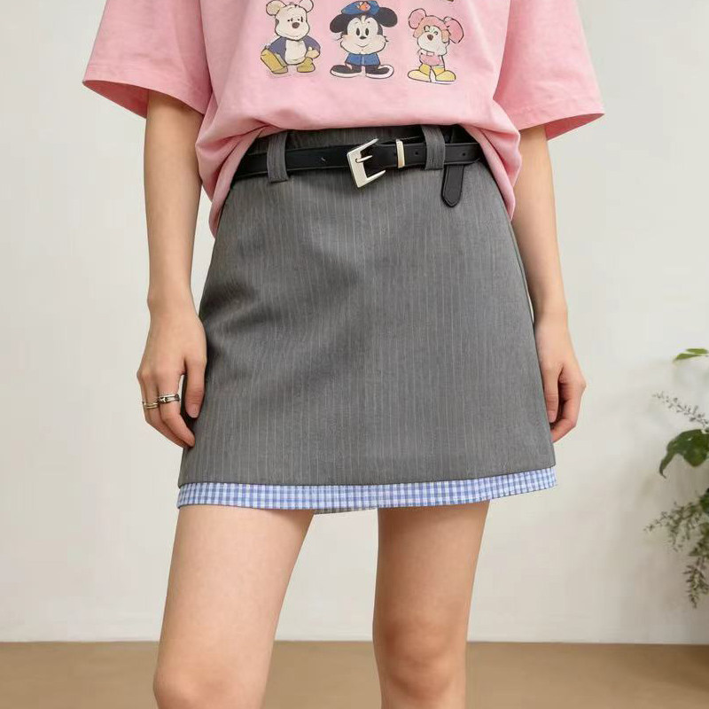 实拍西装半身裙女夏季配丝袜时尚气质显瘦拼接裤裙A字包臀短裙子