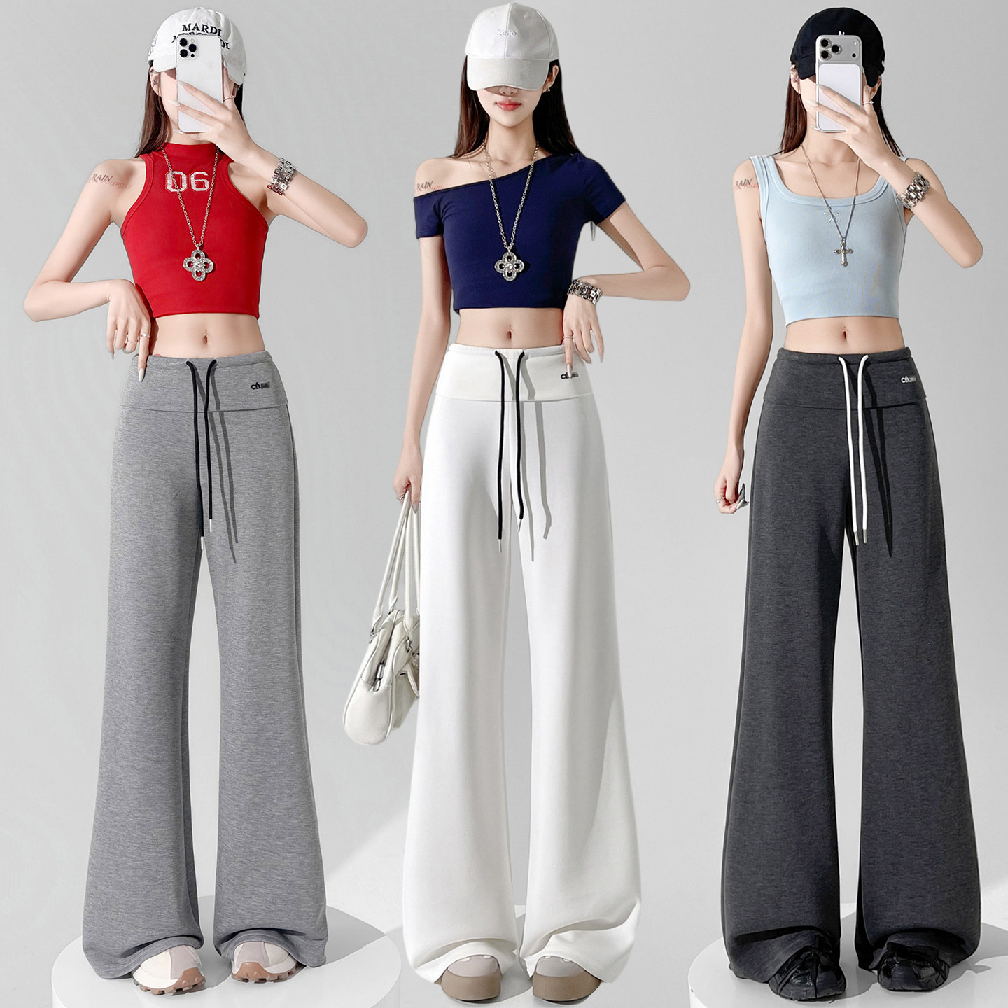 窄版阔腿裤女2026新款夏季高腰垂感休闲直筒微喇面膜瑜伽运动卫裤