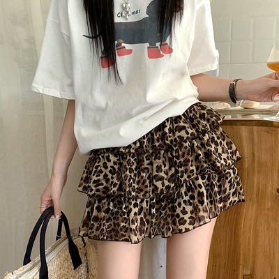 实拍豹纹蛋糕半身裙女2026新款蓬蓬a字短款高腰辣妹小个子短裙子