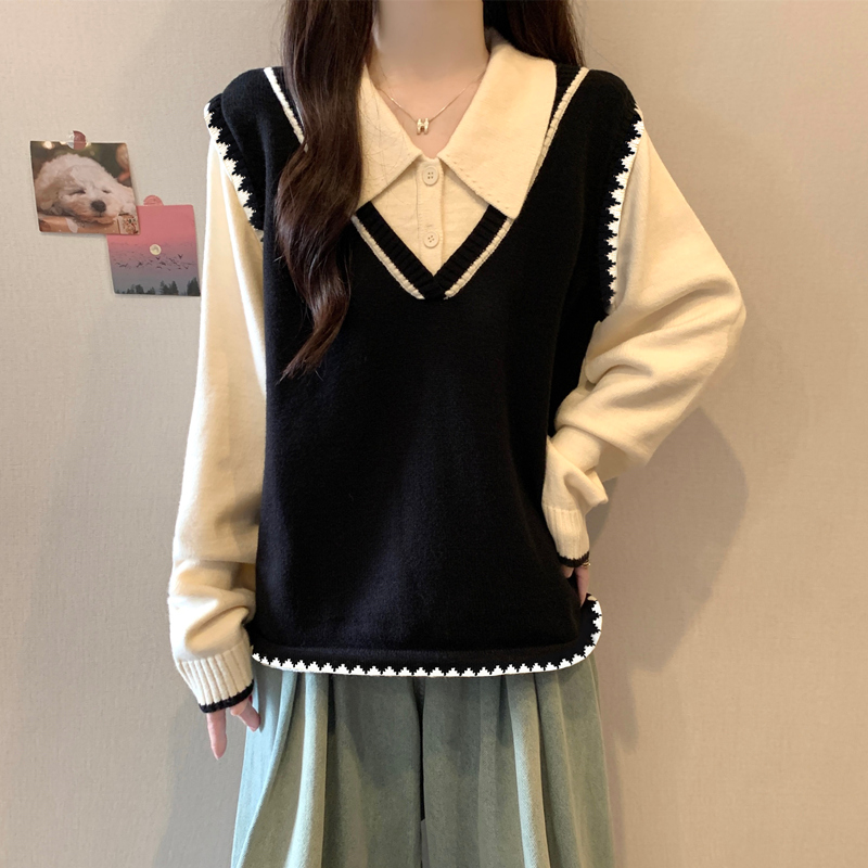 实拍胖妹妹秋冬装大码女装新款加厚毛衣显瘦假两件针织衫宽松上衣