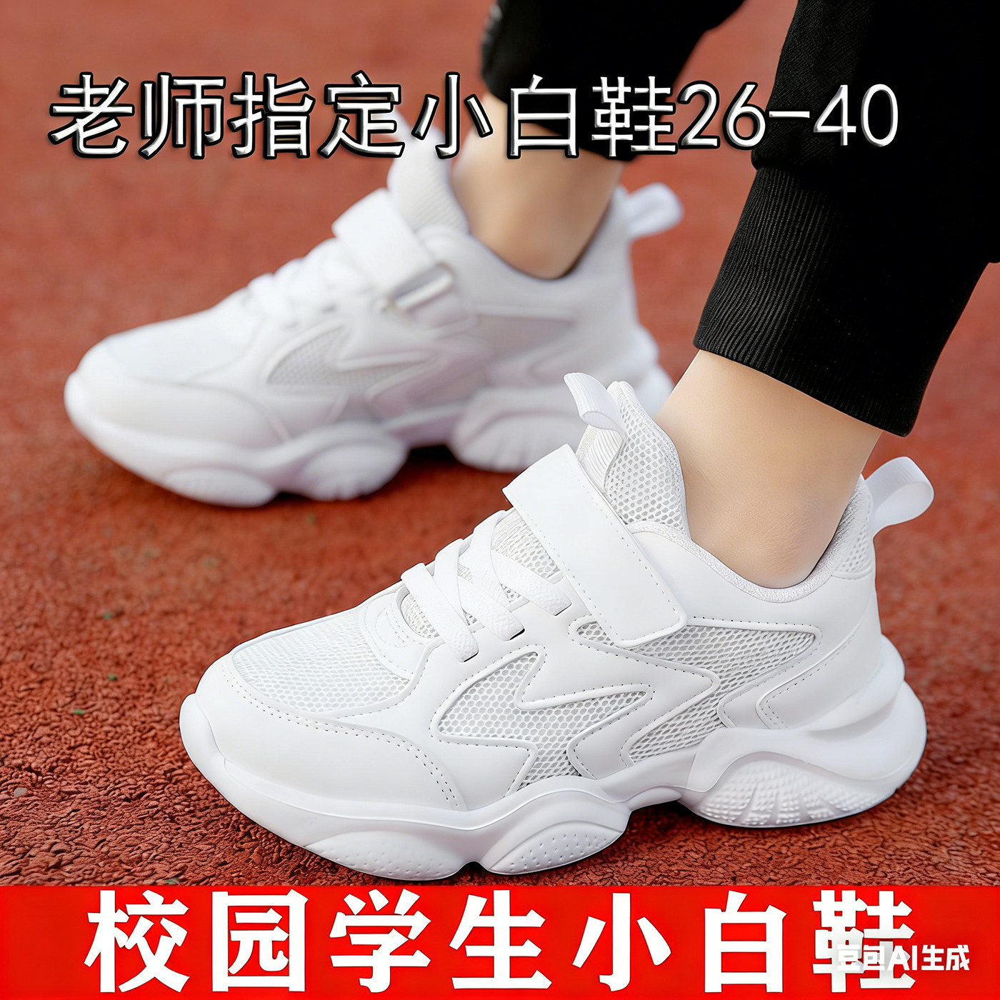 女童小白鞋男童2026春秋网面透气中小童软底校园儿童白色运动鞋子