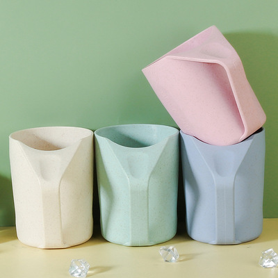 小麦秸秆带柄杯子学生塑料牙刷杯简约洗漱杯家用刷牙漱口