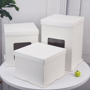 2018热卖黑白色加高生日蛋糕盒烘焙包装纸盒开窗盒子包邮可印LOGO