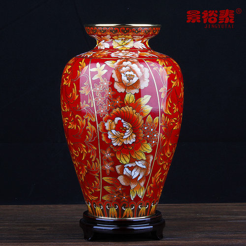 景泰蓝花瓶富贵瓶北京特色工艺品铜胎珐琅结婚礼物李荣魁作品 红